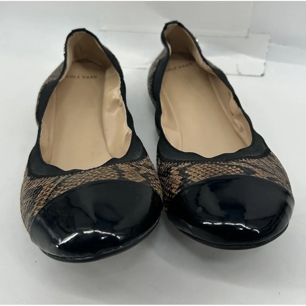 Cole Haan‎ Snake Print Leather Ballet Flats Cap Toe Women's Size 9.5B